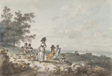 View of London with St. Paul’s in the Distance: Woman and Children with a Baby Carriage